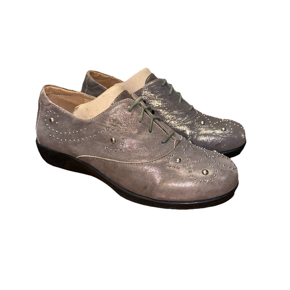 Gravity Defyer Laurel Leather Oxford Comfort Metallic Studded Shoe Women's 8.5 M